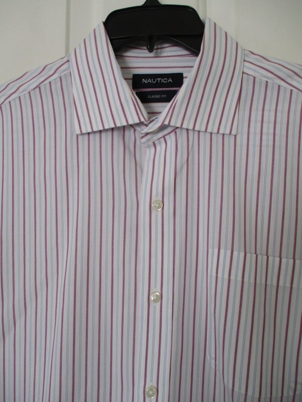 Nautica Mens L/S White Cotton Pinstripe Dress Shirt - Size 16.5/33 or Large